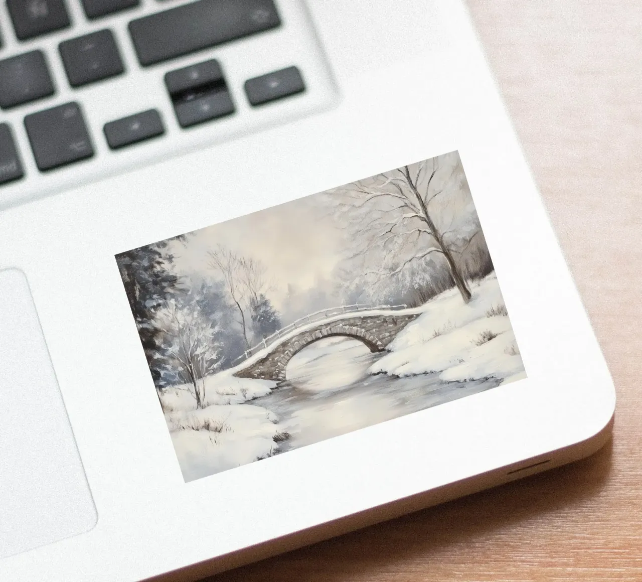 Ponte di pietra innevato in inverno adesivo da Melloi Art Print