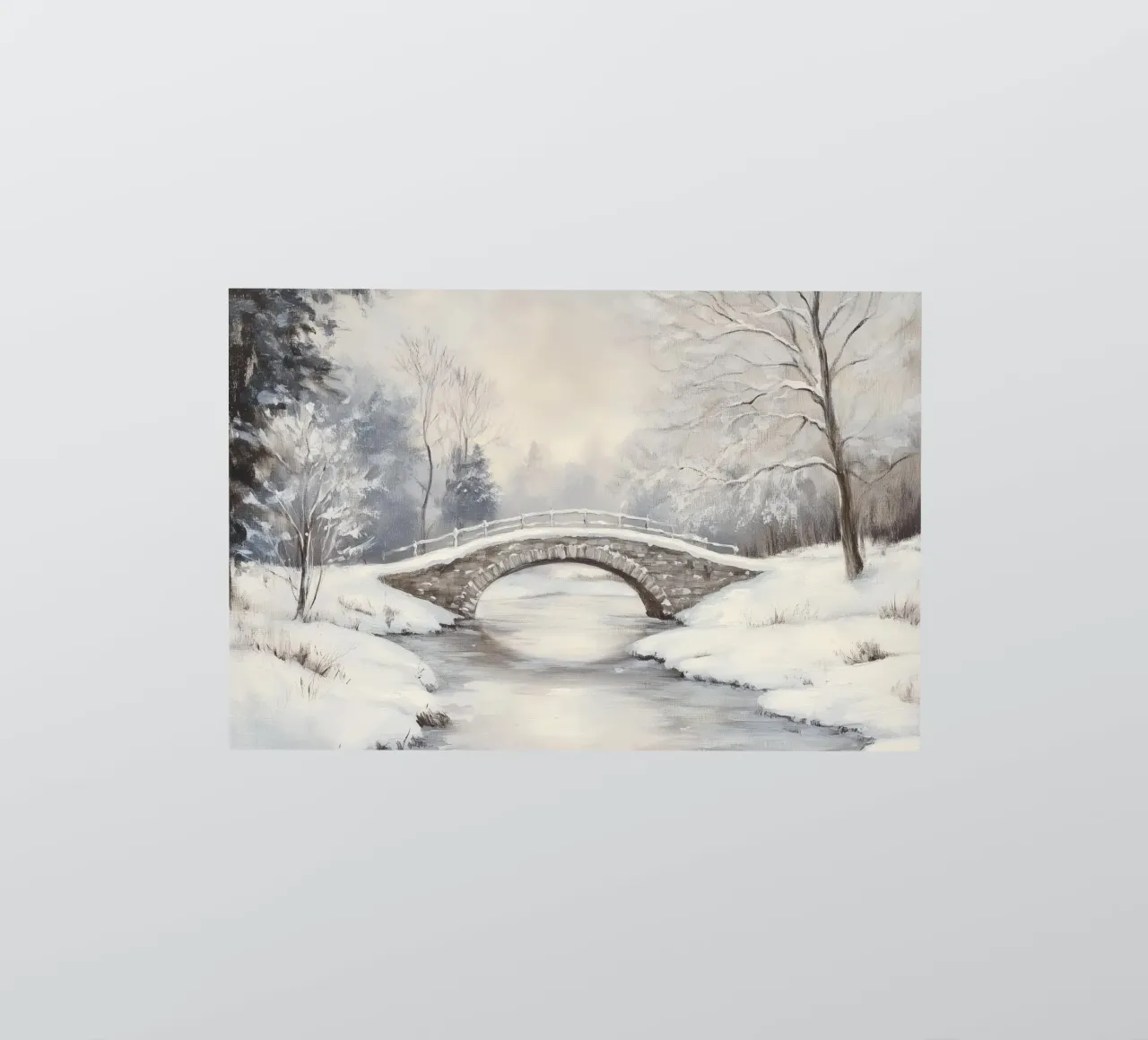 Ponte di pietra innevato in inverno adesivo da Melloi Art Print