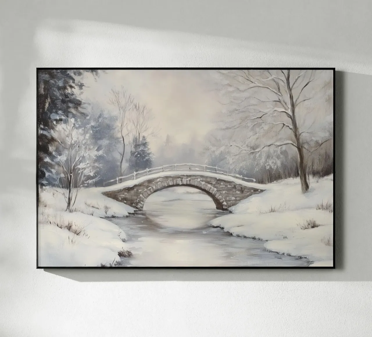 Ponte di pietra innevato in inverno plexiglass da Melloi Art Print