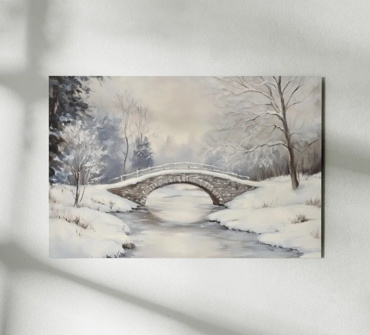 Ponte di pietra innevato in inverno alluminio dibond da Melloi Art Print