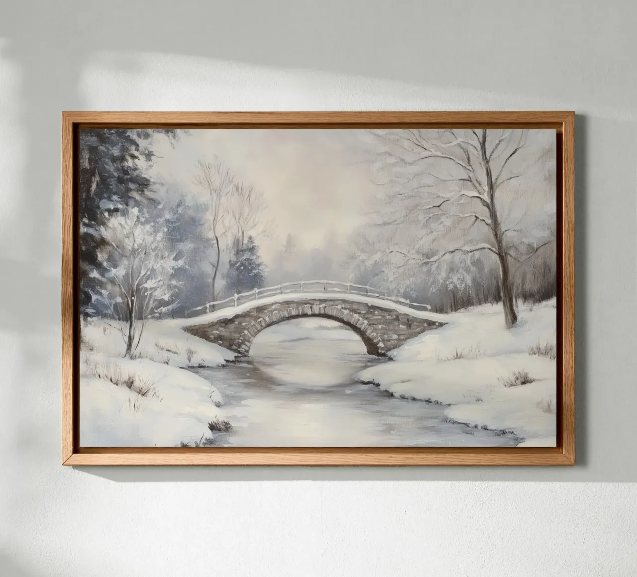 Ponte di pietra innevato in inverno tela da Melloi Art Print
