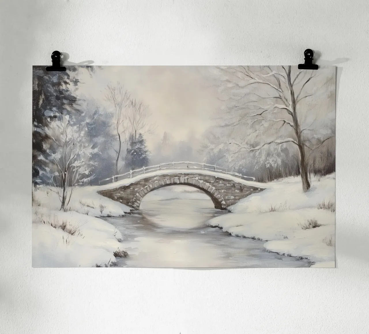 Ponte di pietra innevato in inverno carta hahnemühle da Melloi Art Print