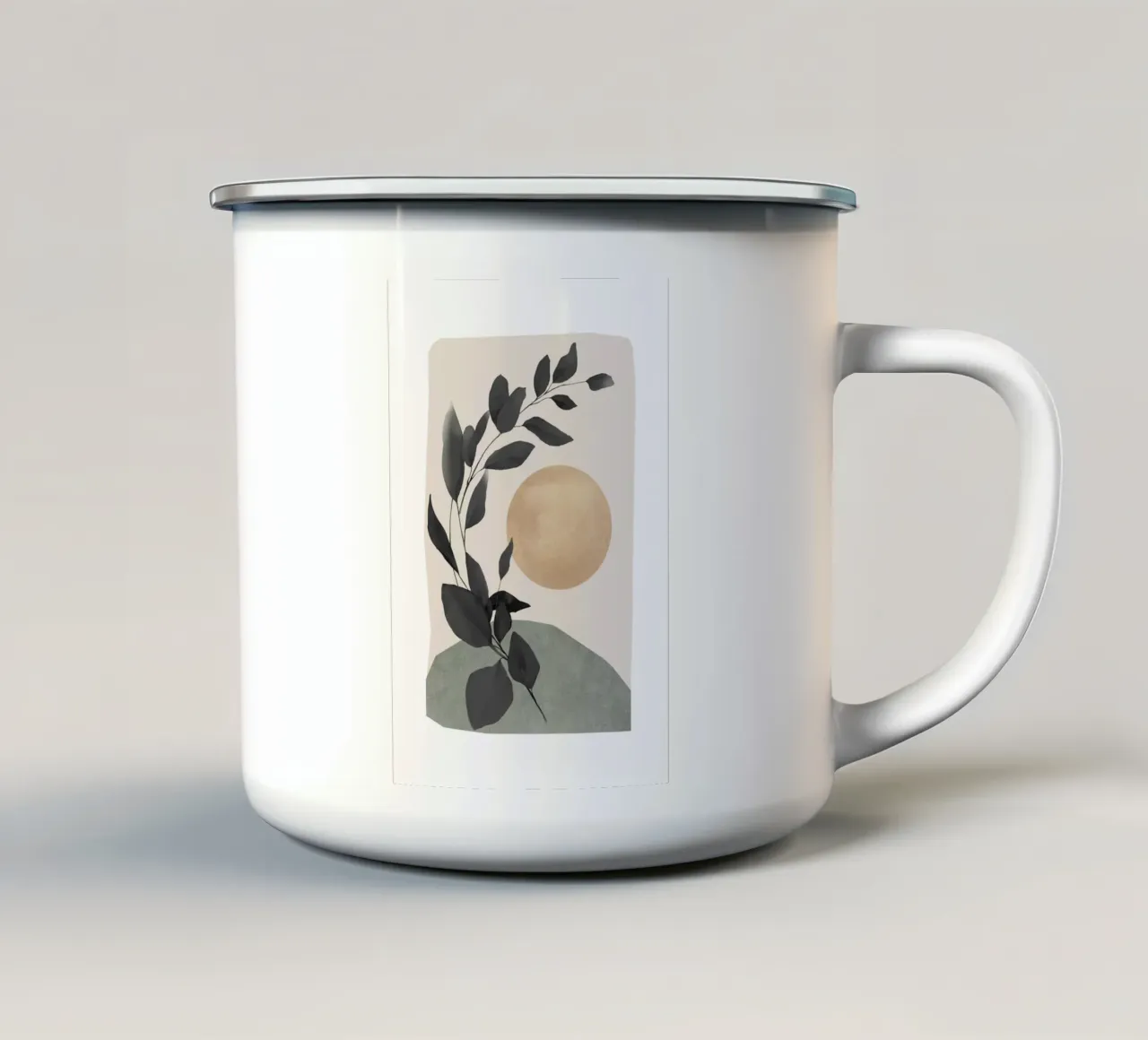 Arte botanica con sole e foglie tazza in smalto da Melloi Art Print