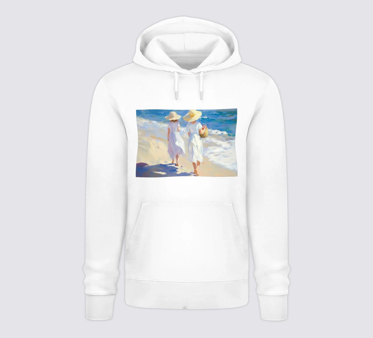 Donne che camminano su una spiaggia illuminata dal sole felpa con cappuccio da Melloi Art Print