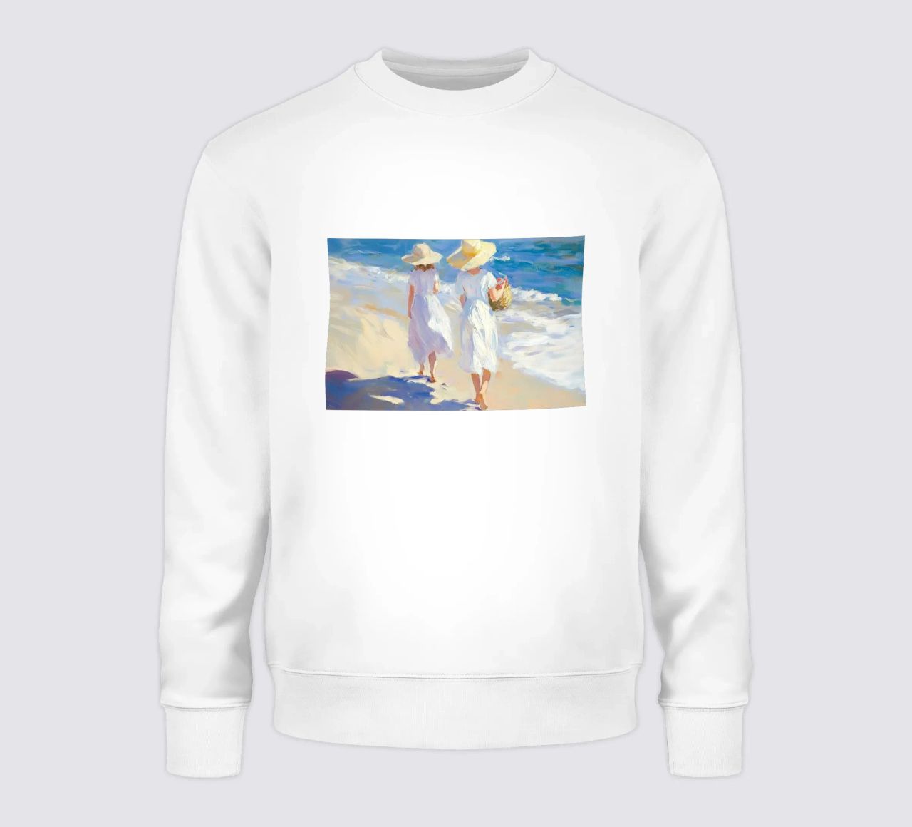 Donne che camminano su una spiaggia illuminata dal sole felpa da Melloi Art Print