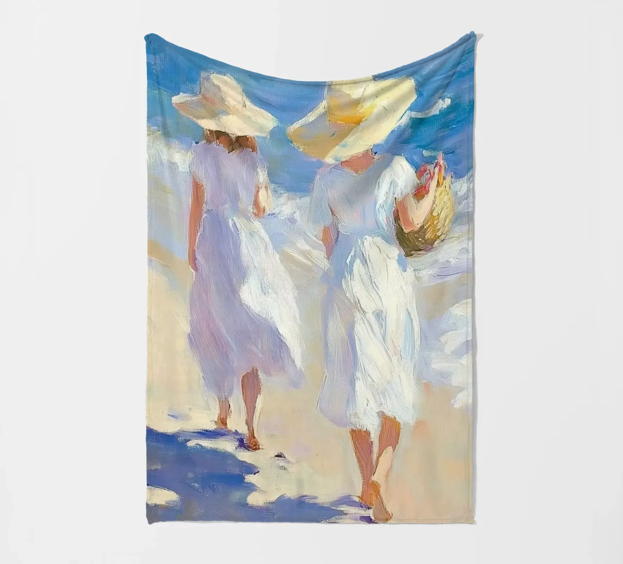 Donne che camminano su una spiaggia illuminata dal sole coperta in pile da Melloi Art Print