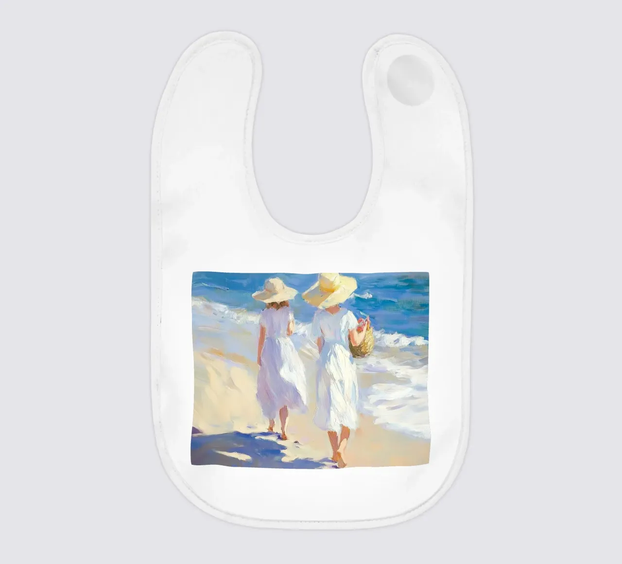 Donne che camminano su una spiaggia illuminata dal sole bavaglino da Melloi Art Print