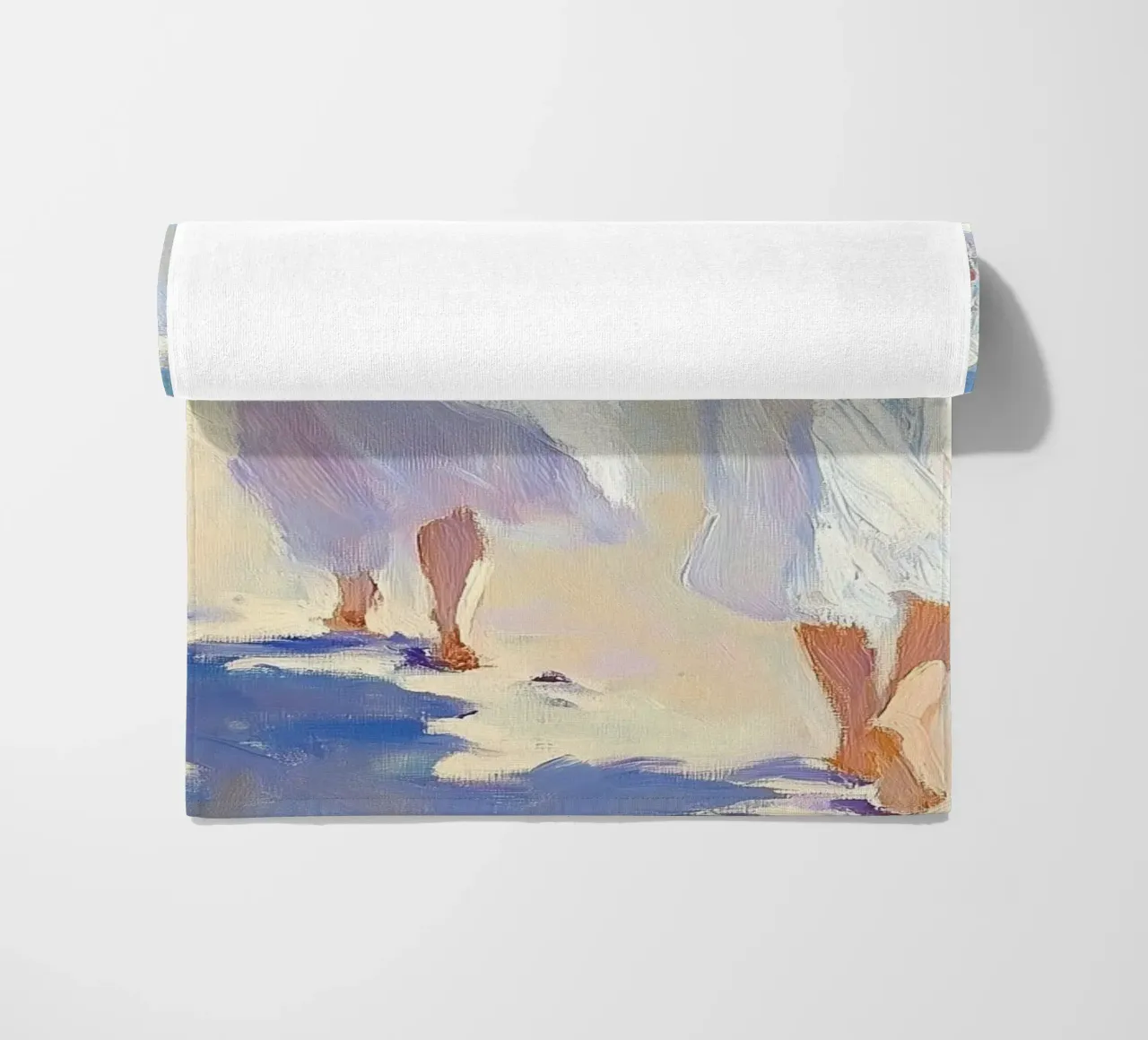 Women Walking on a Sunlit Beach beach towel by Melloi Art Print