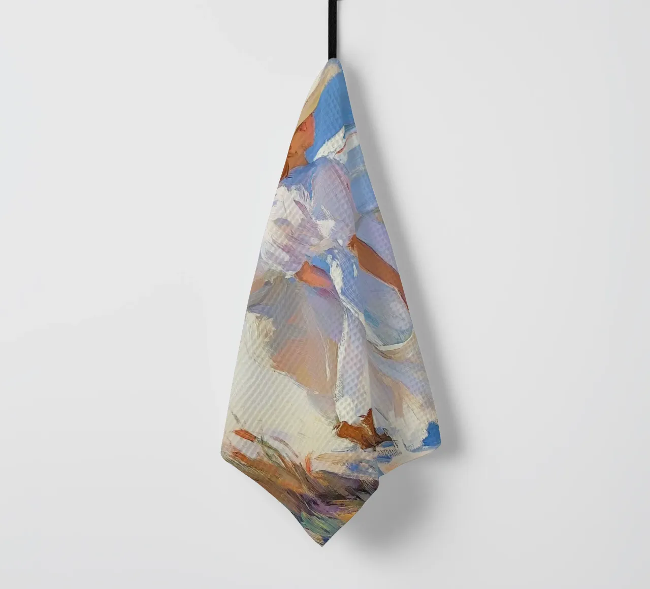 Donne con cappelli da sole a passeggio sulla spiaggia canovaccio da cucina da Melloi Art Print