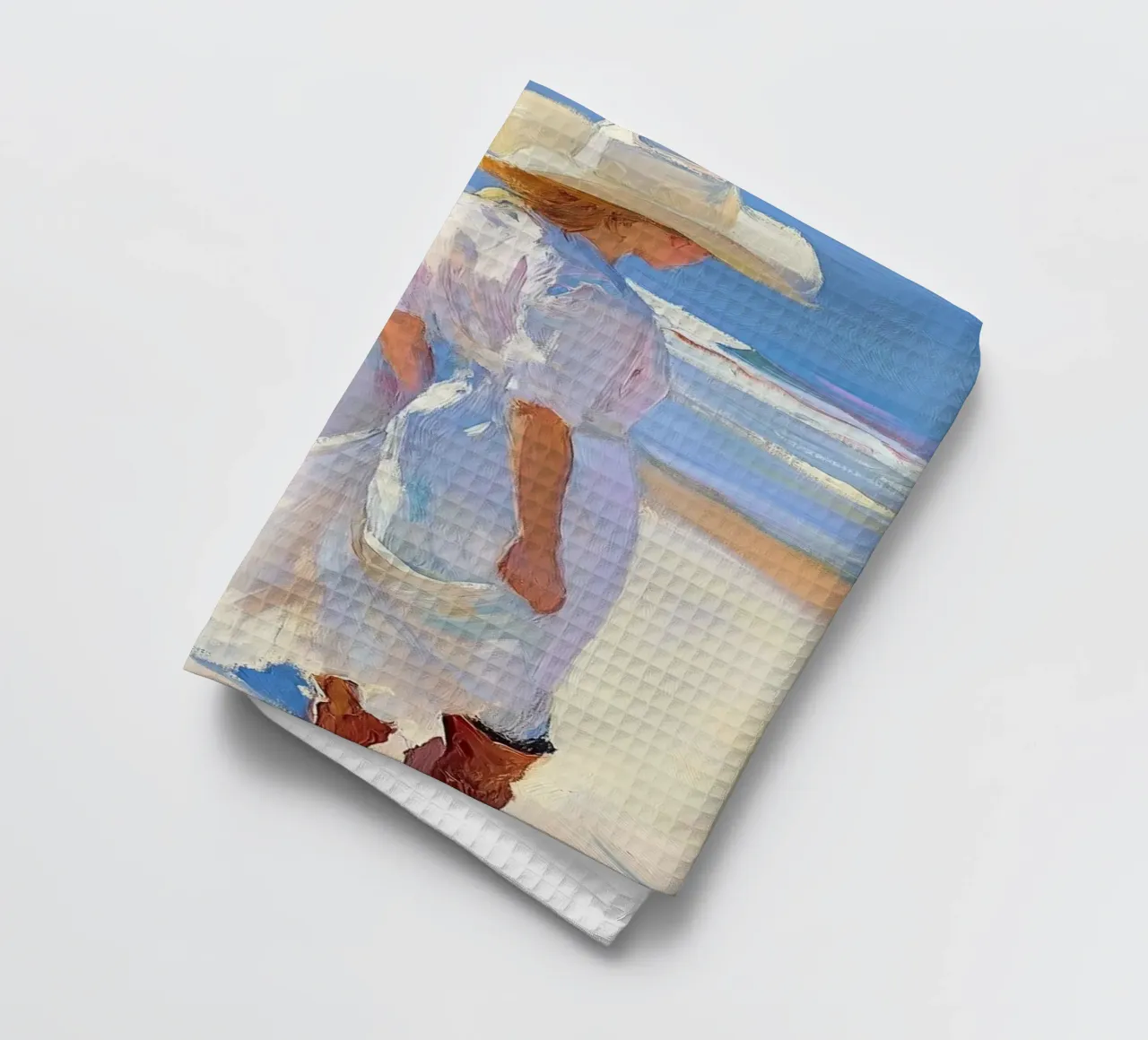 Donne con cappelli da sole a passeggio sulla spiaggia canovaccio da cucina da Melloi Art Print