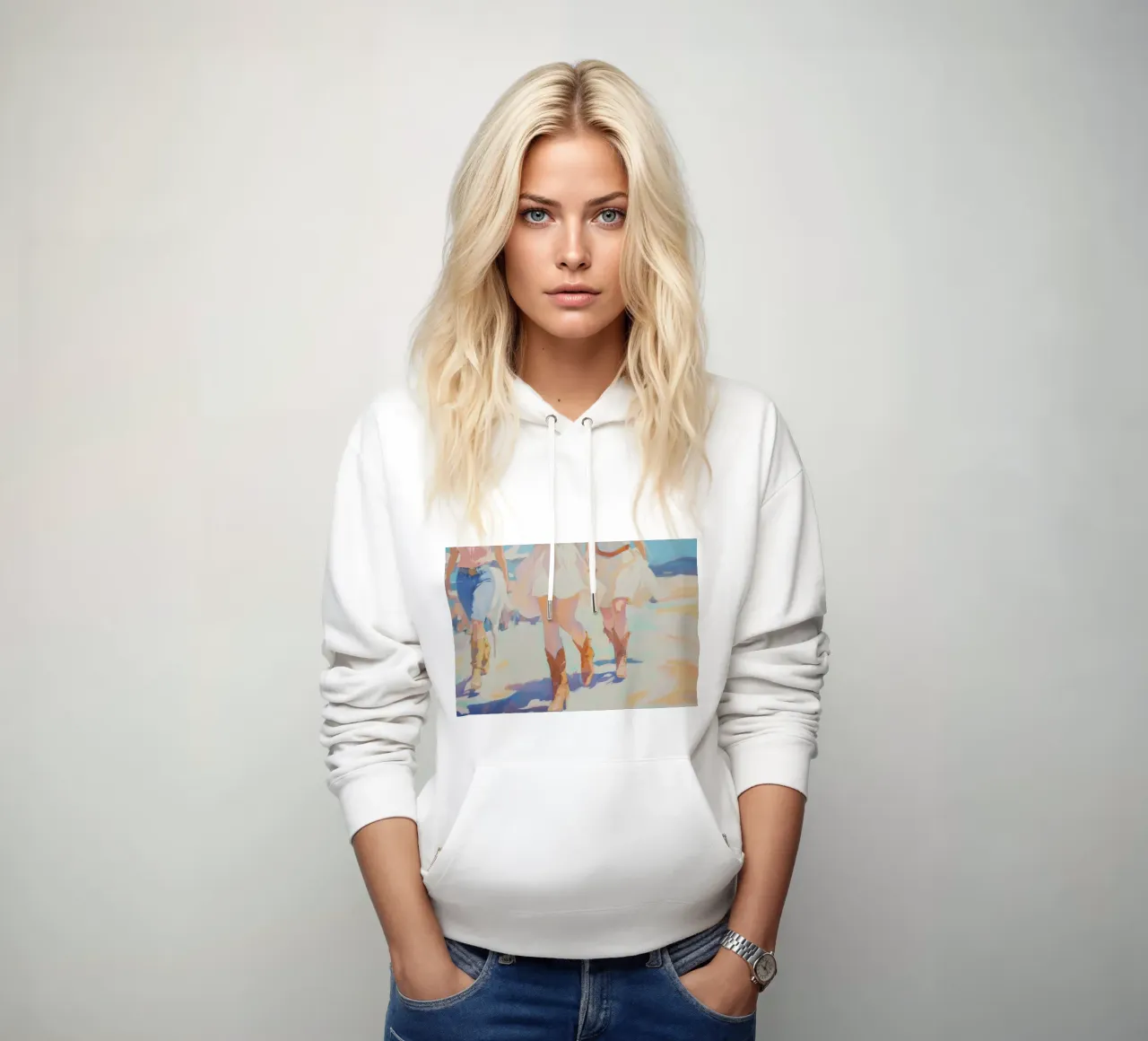 Mujeres con botas vaqueras sudadera con capucha de Melloi Art Print