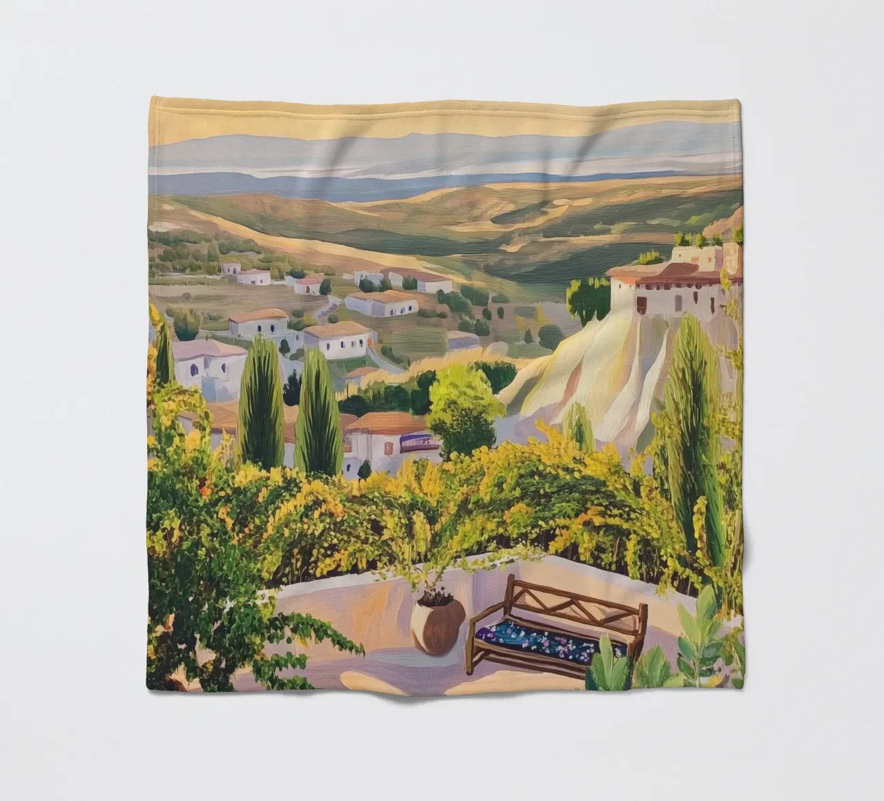 Mediterranean Hillside Villa View coperta in pile da Melloi Art Print