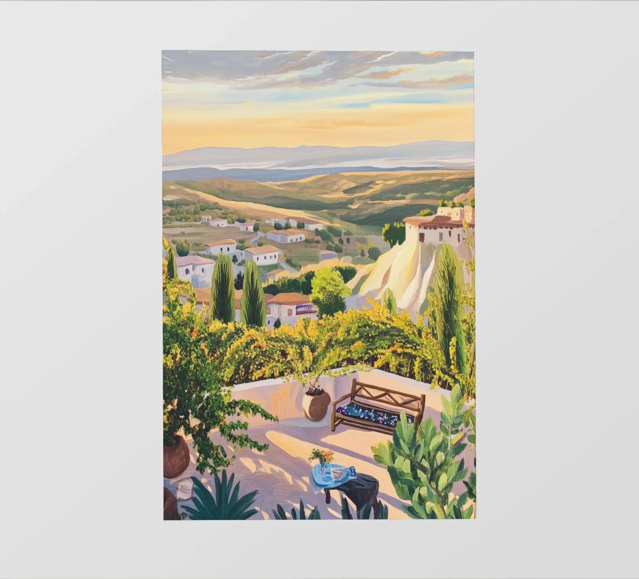 Mediterranean Hillside Villa View telo in pvc da Melloi Art Print