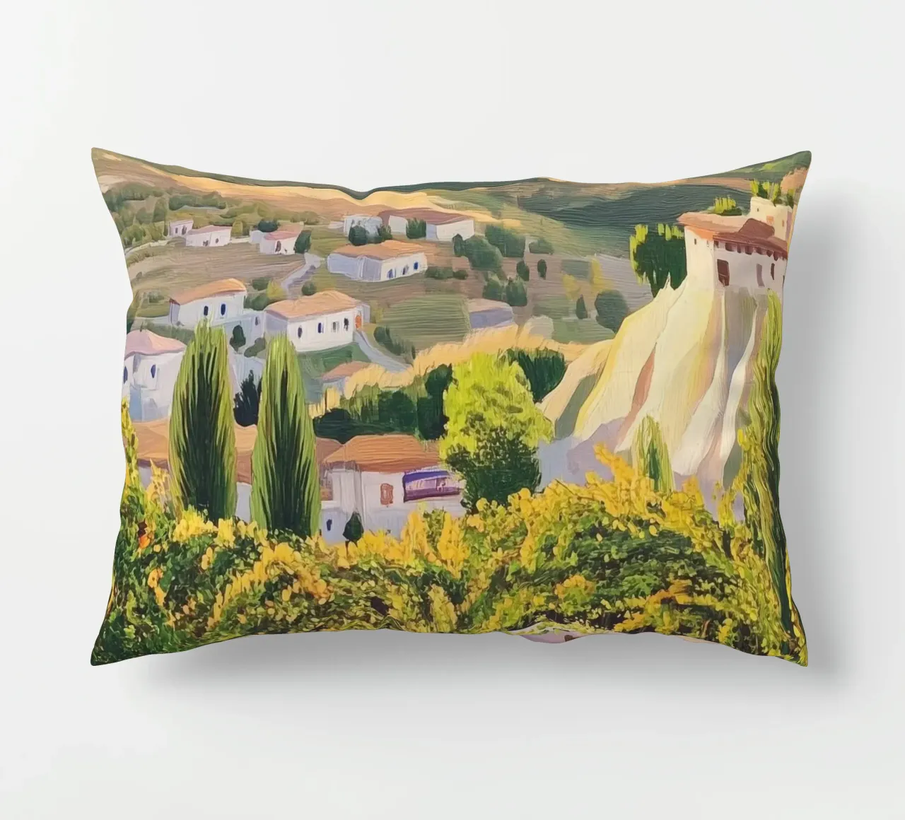 Mediterranean Hillside Villa View cuscino da Melloi Art Print