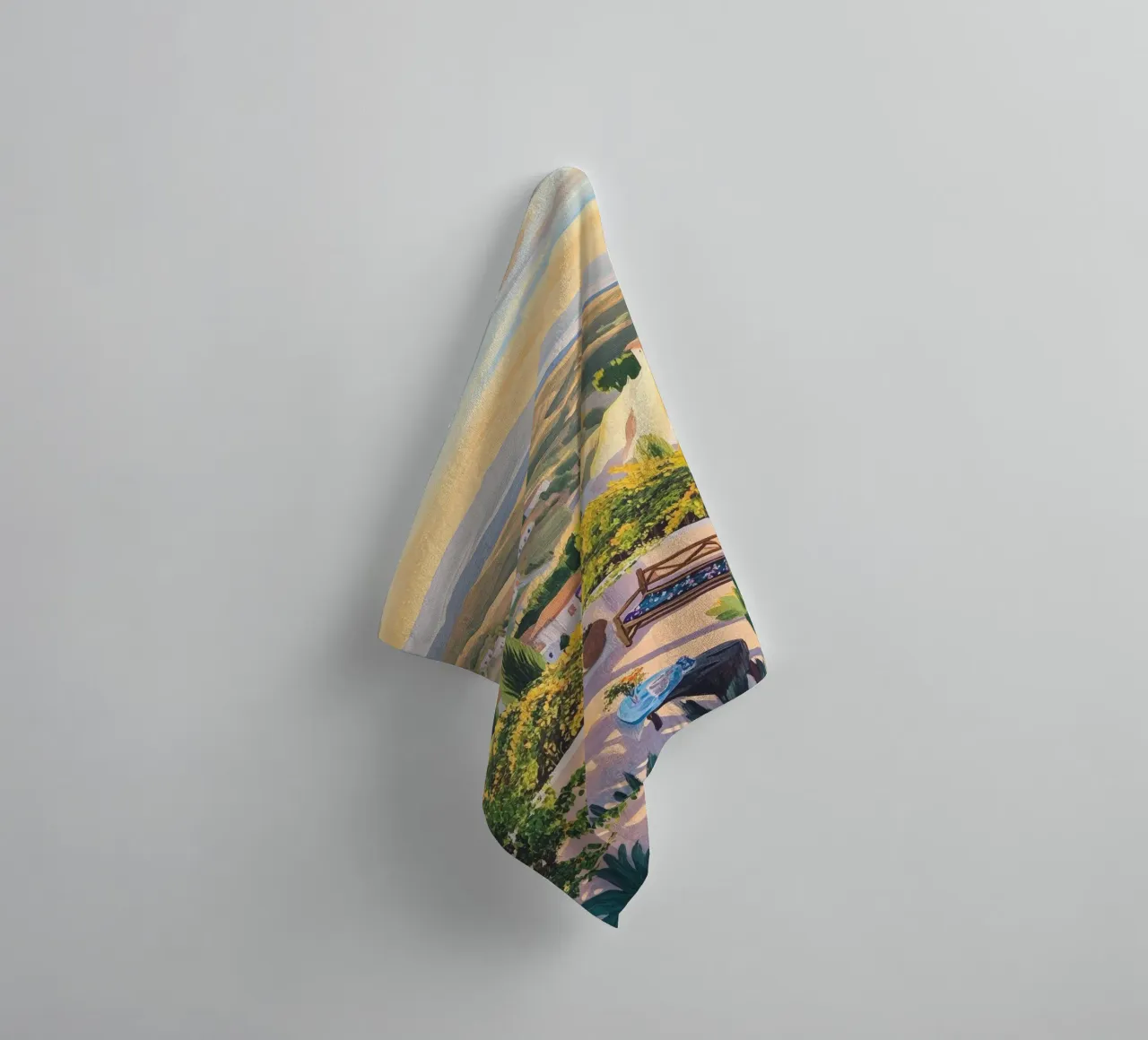 Mediterranean Hillside Villa View asciugamano da bagno da Melloi Art Print