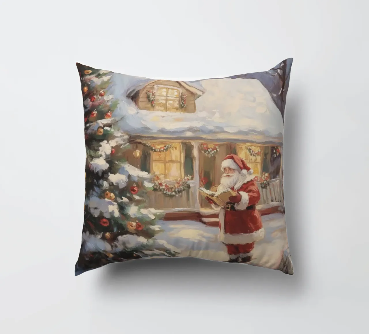 L'accogliente visita natalizia di Babbo Natale cuscino da Melloi Art Print