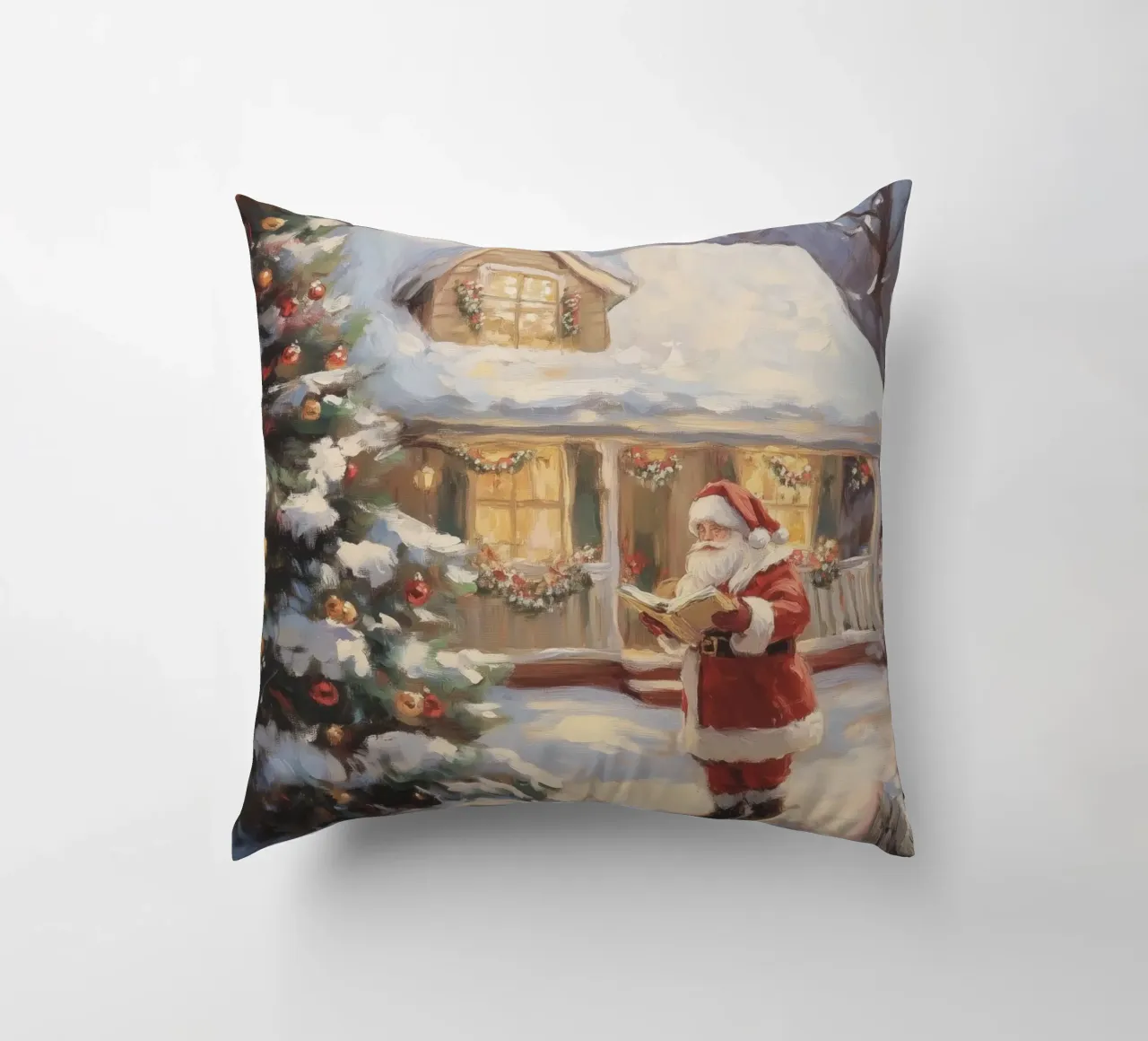 L'accogliente visita natalizia di Babbo Natale cuscino da Melloi Art Print
