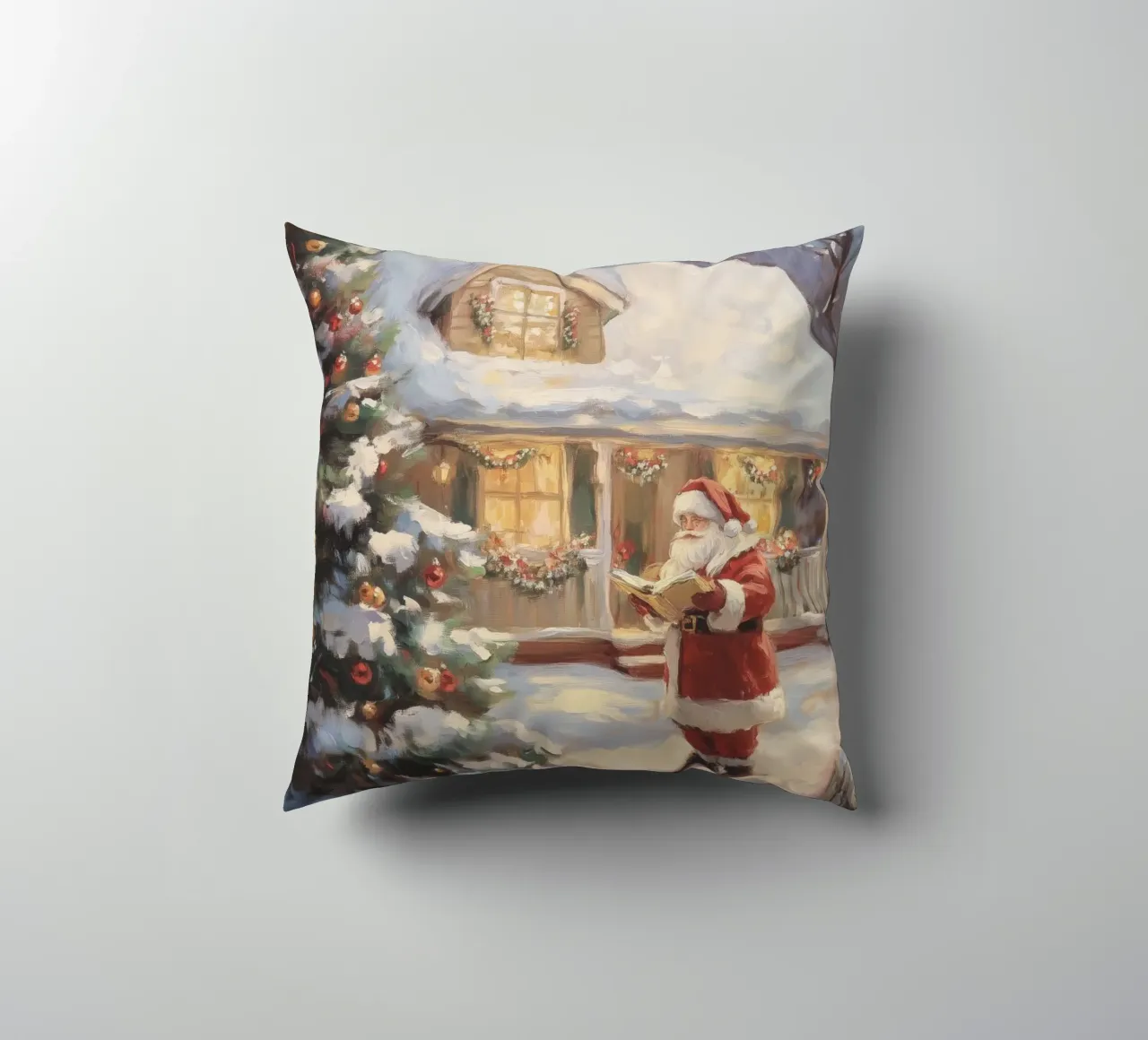 L'accogliente visita natalizia di Babbo Natale cuscino da Melloi Art Print