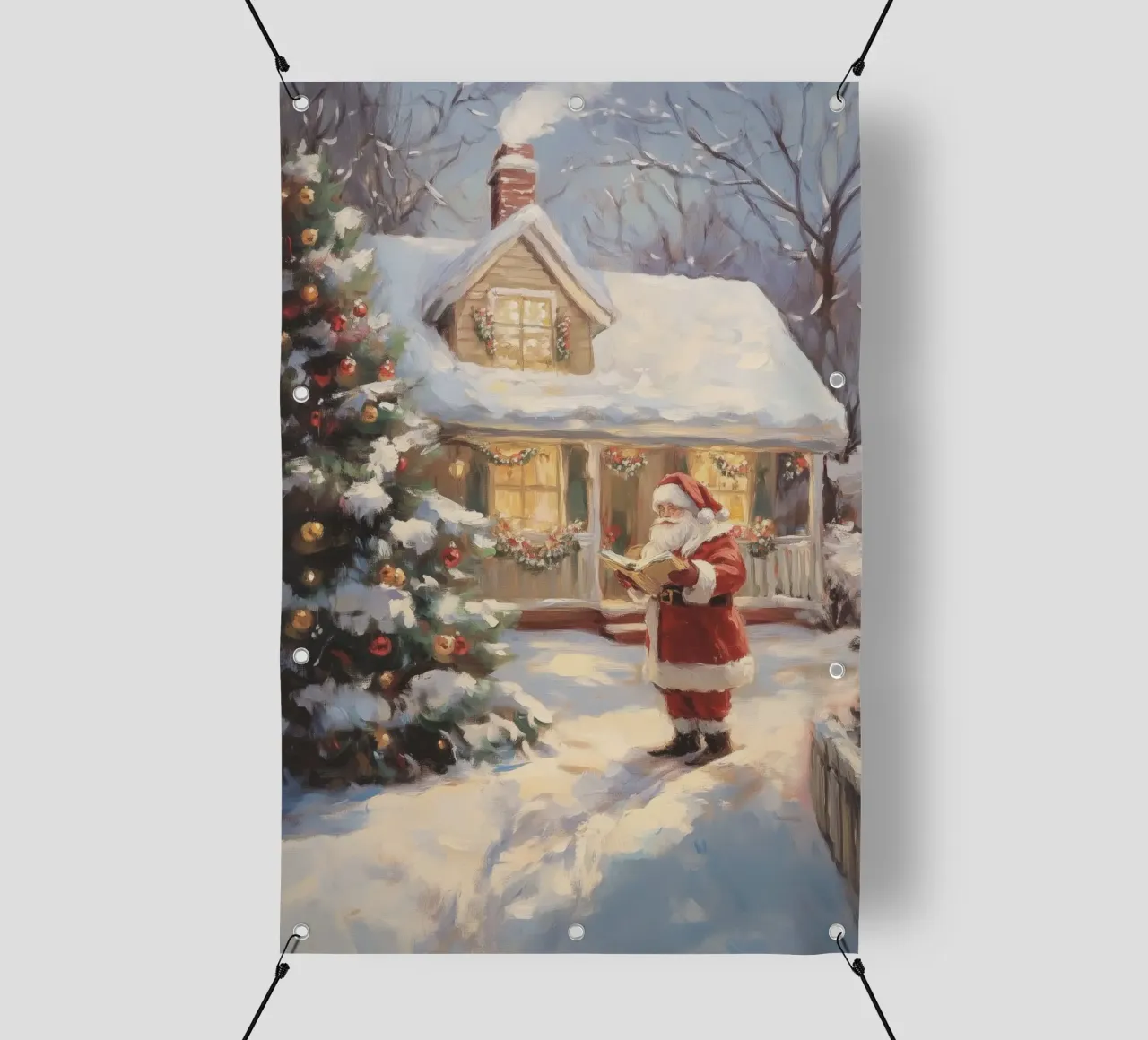 L'accogliente visita natalizia di Babbo Natale telo in pvc da Melloi Art Print