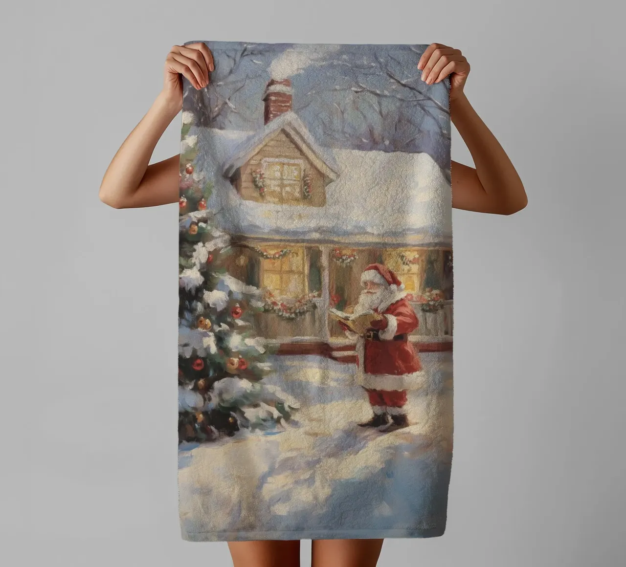 L'accogliente visita natalizia di Babbo Natale asciugamano da bagno da Melloi Art Print