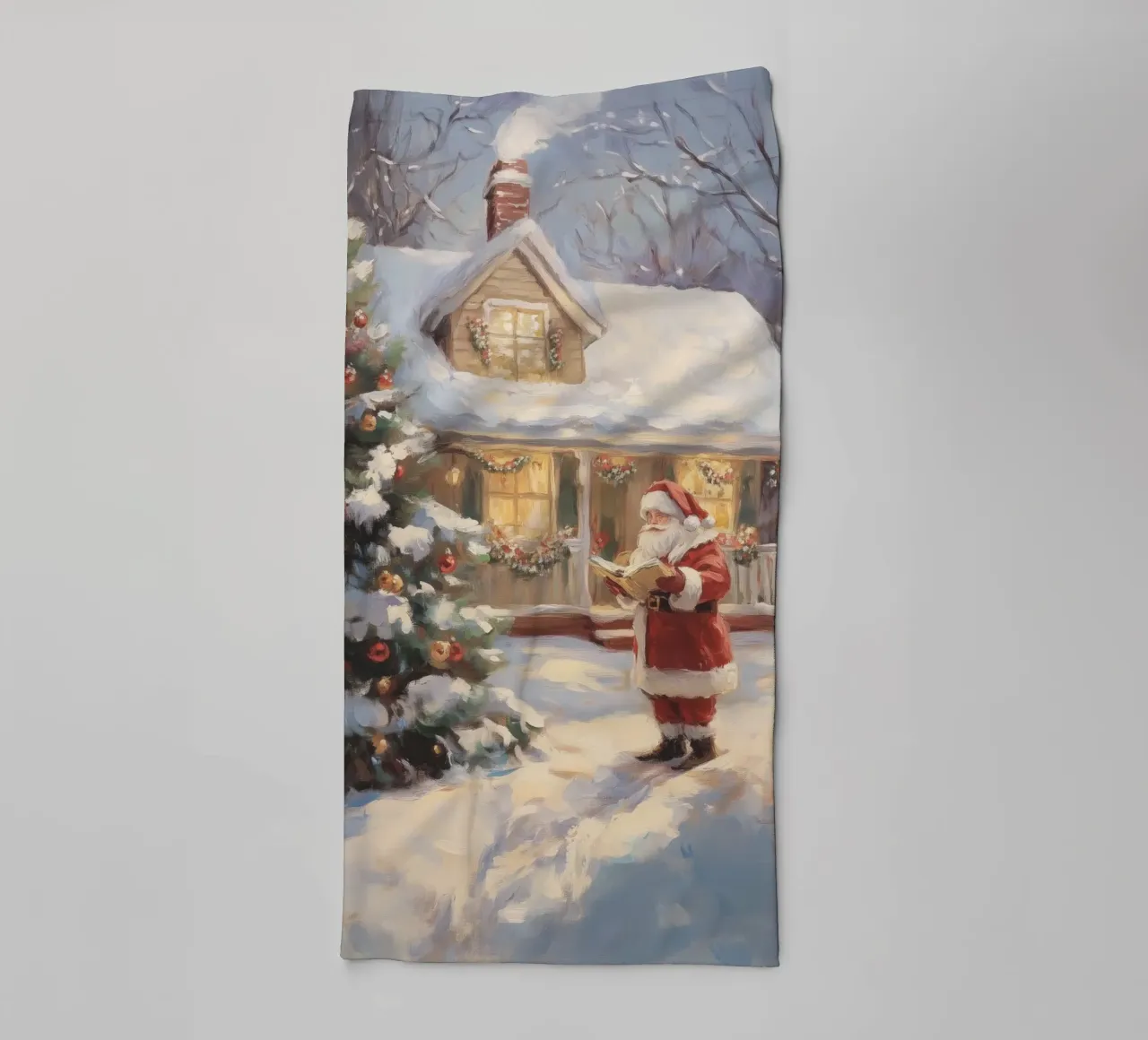L'accogliente visita natalizia di Babbo Natale asciugamano da bagno da Melloi Art Print