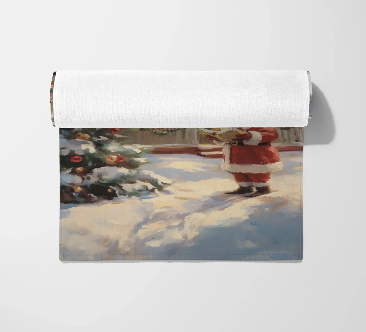 L'accogliente visita natalizia di Babbo Natale telo mare da Melloi Art Print