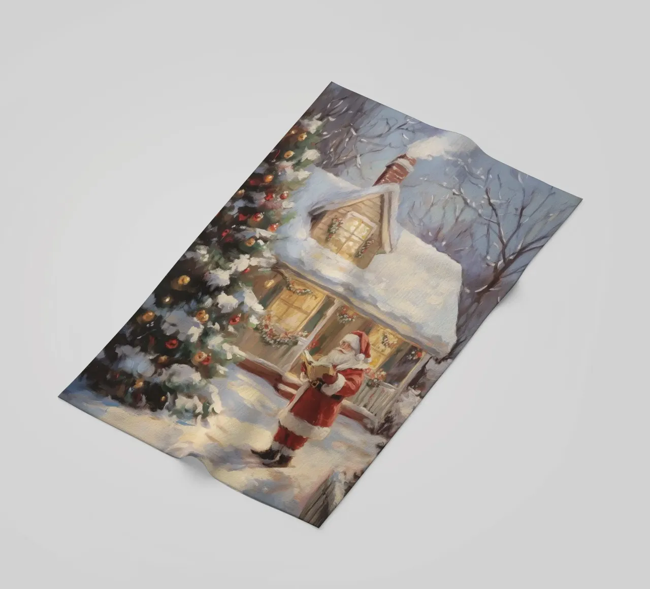 L'accogliente visita natalizia di Babbo Natale telo mare da Melloi Art Print