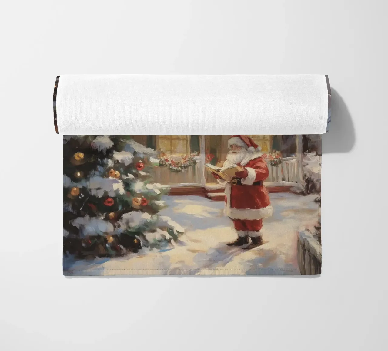 L'accogliente visita natalizia di Babbo Natale telo mare da Melloi Art Print