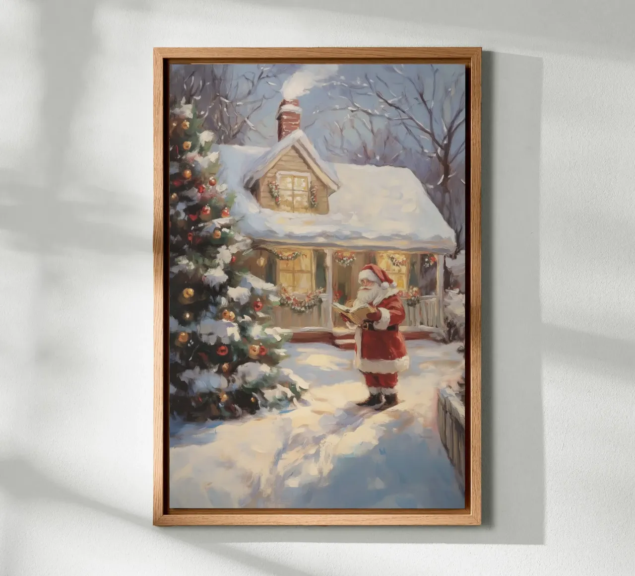 Gezellig kerstbezoek van de kerstman canvas met Baklijst van Melloi Art Print