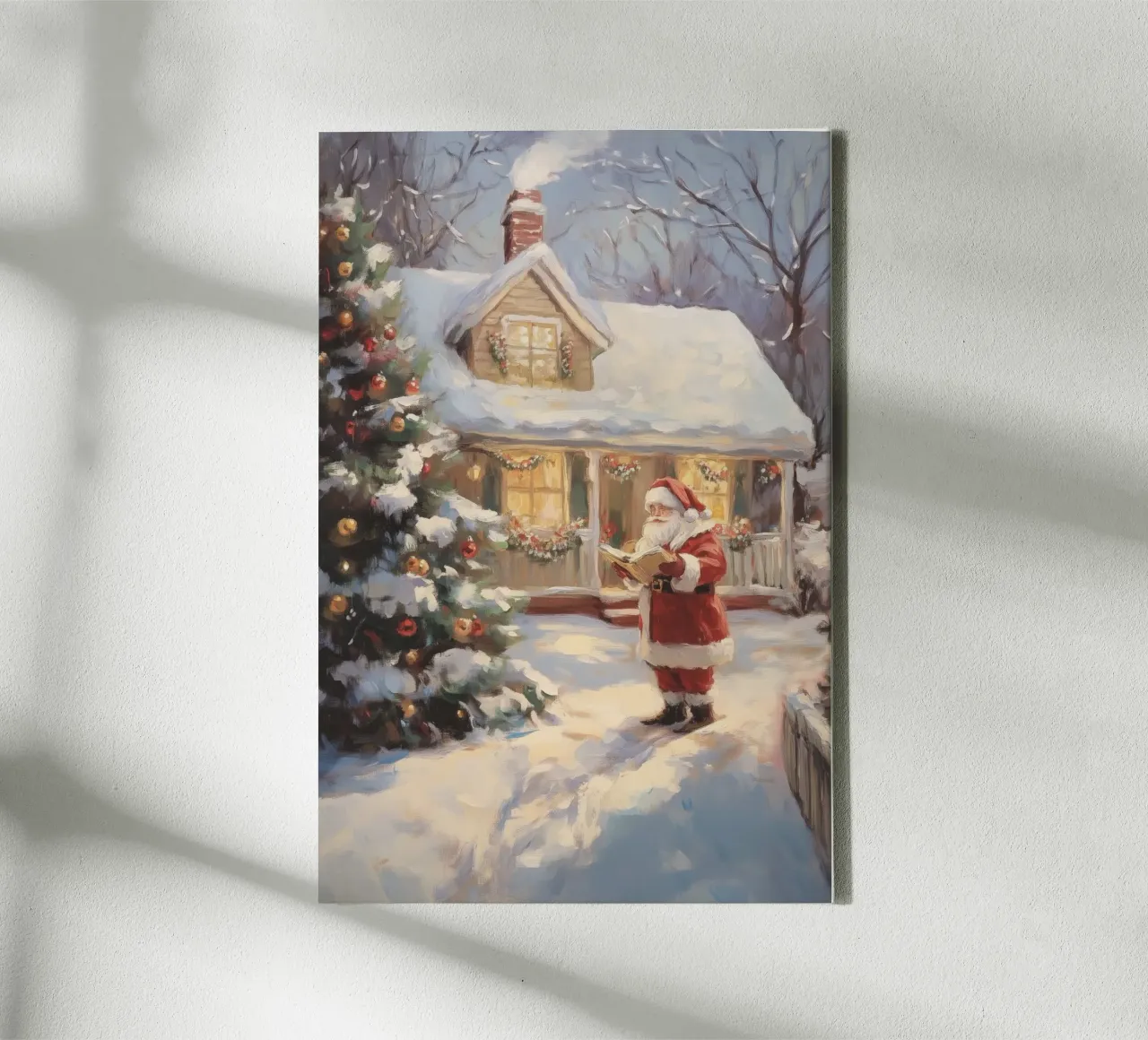 Gezellig kerstbezoek van de kerstman canvas met Baklijst van Melloi Art Print
