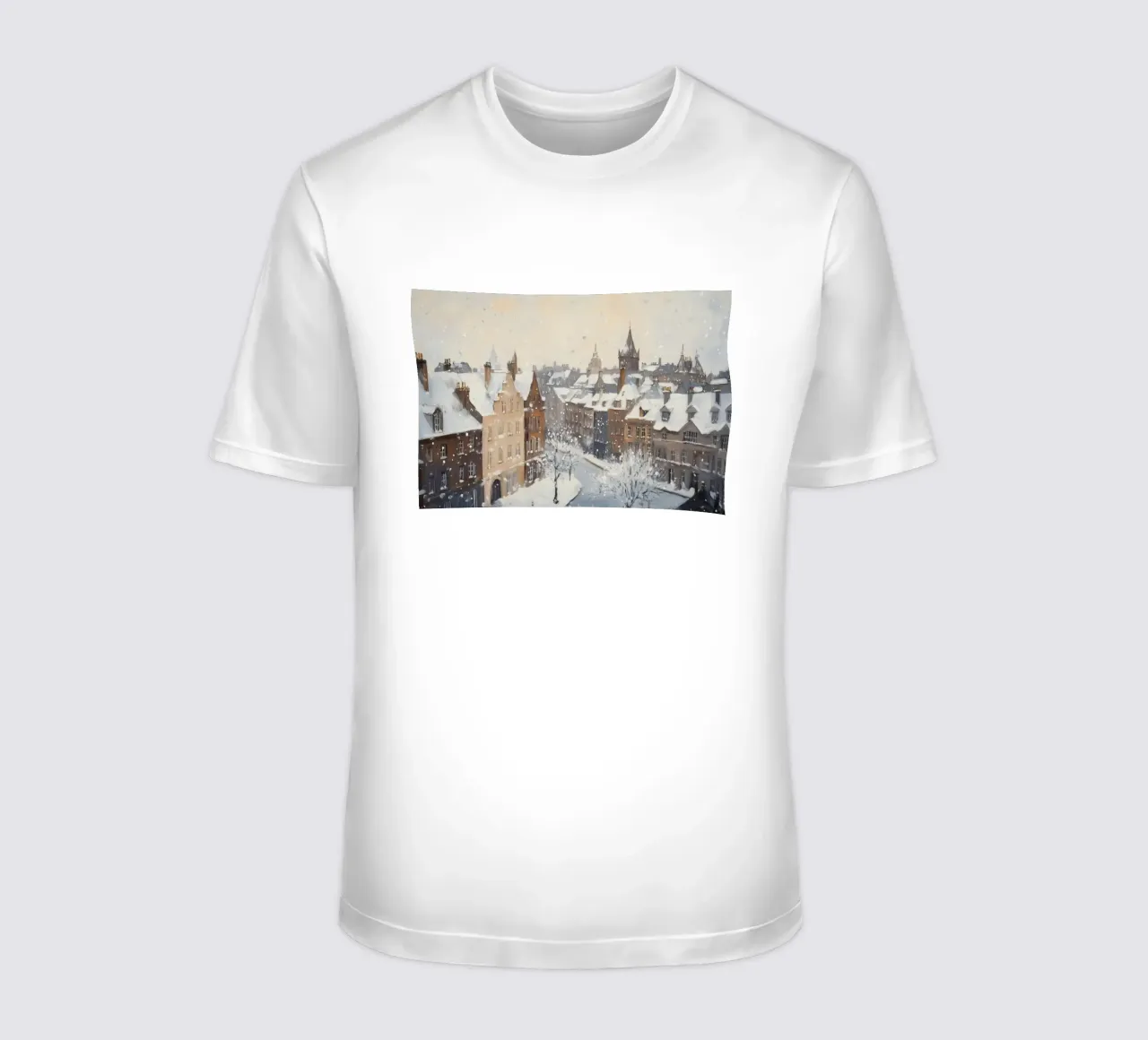 Il centro storico di Edimburgo innevato d'inverno t-shirt da Melloi Art Print