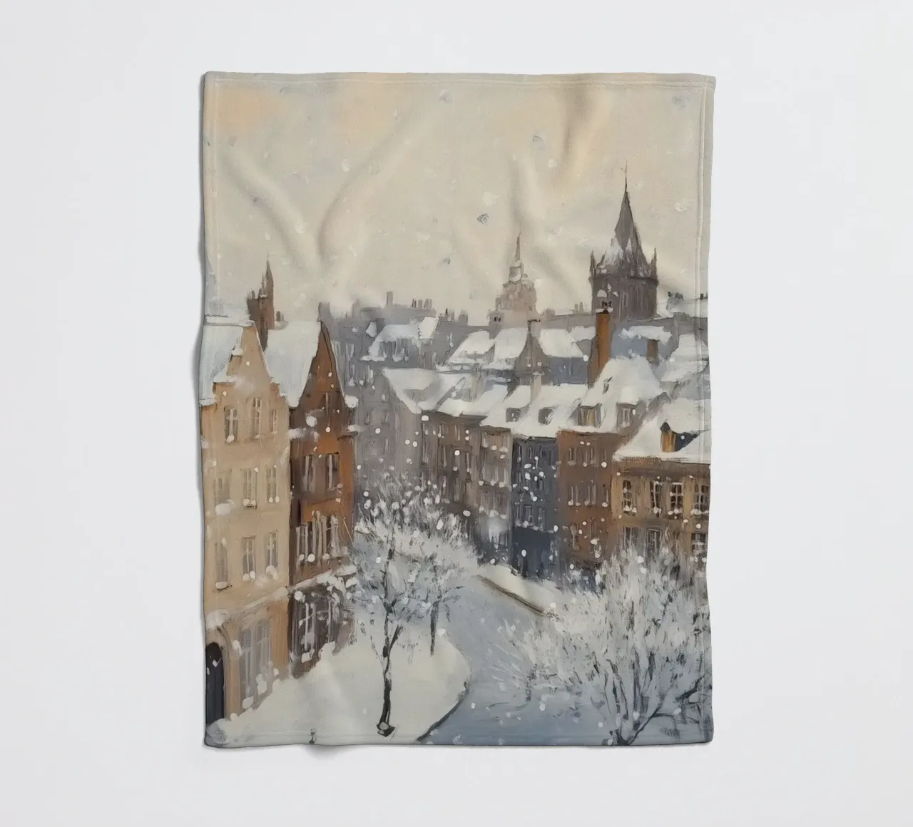 Il centro storico di Edimburgo innevato d'inverno coperta in pile da Melloi Art Print