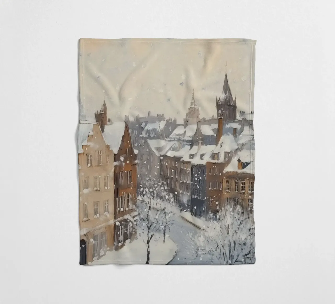 Il centro storico di Edimburgo innevato d'inverno coperta in pile da Melloi Art Print