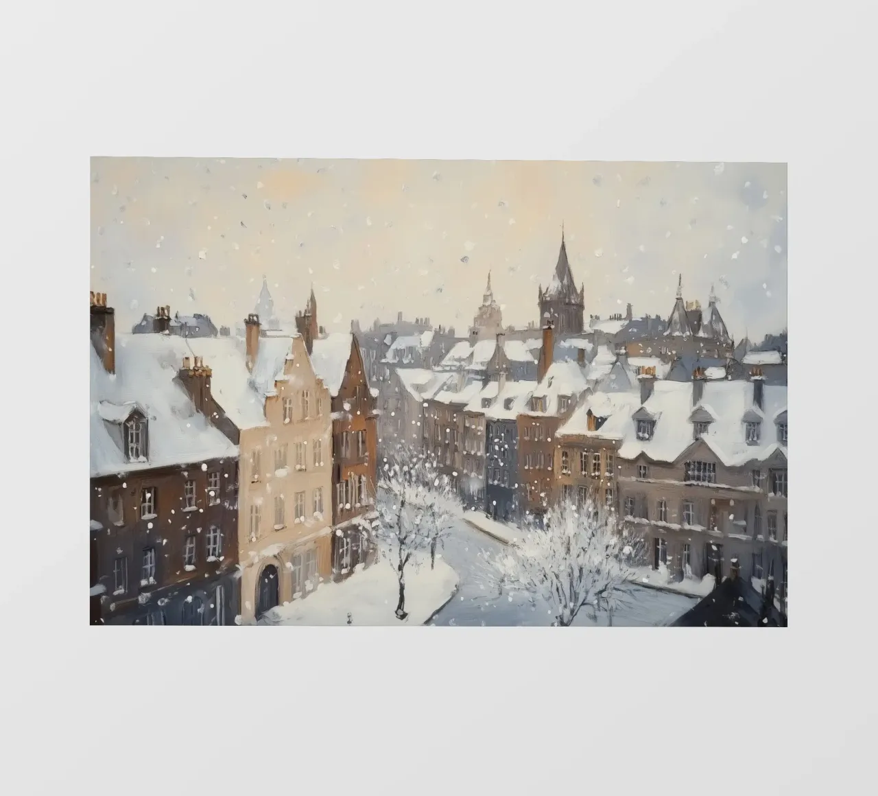 Il centro storico di Edimburgo innevato d'inverno pellicola backlit da Melloi Art Print