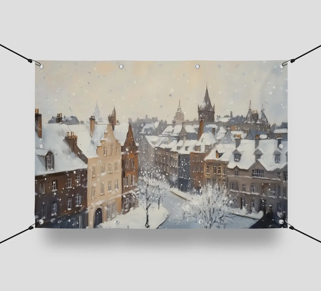 Il centro storico di Edimburgo innevato d'inverno telo in pvc da Melloi Art Print