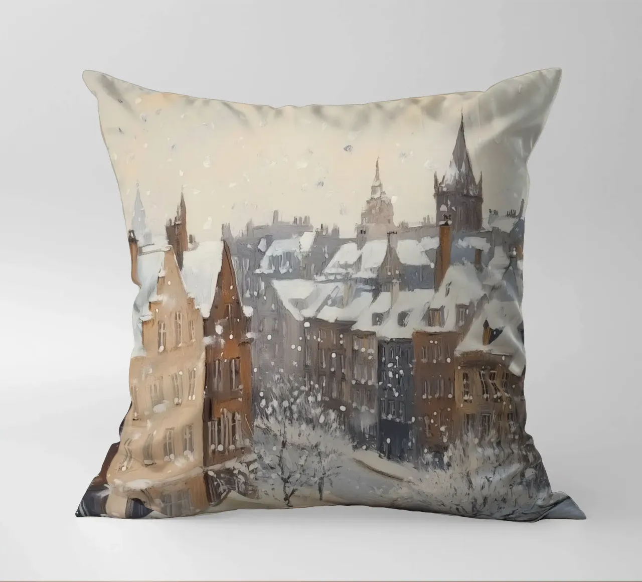 Il centro storico di Edimburgo innevato d'inverno cuscino da Melloi Art Print
