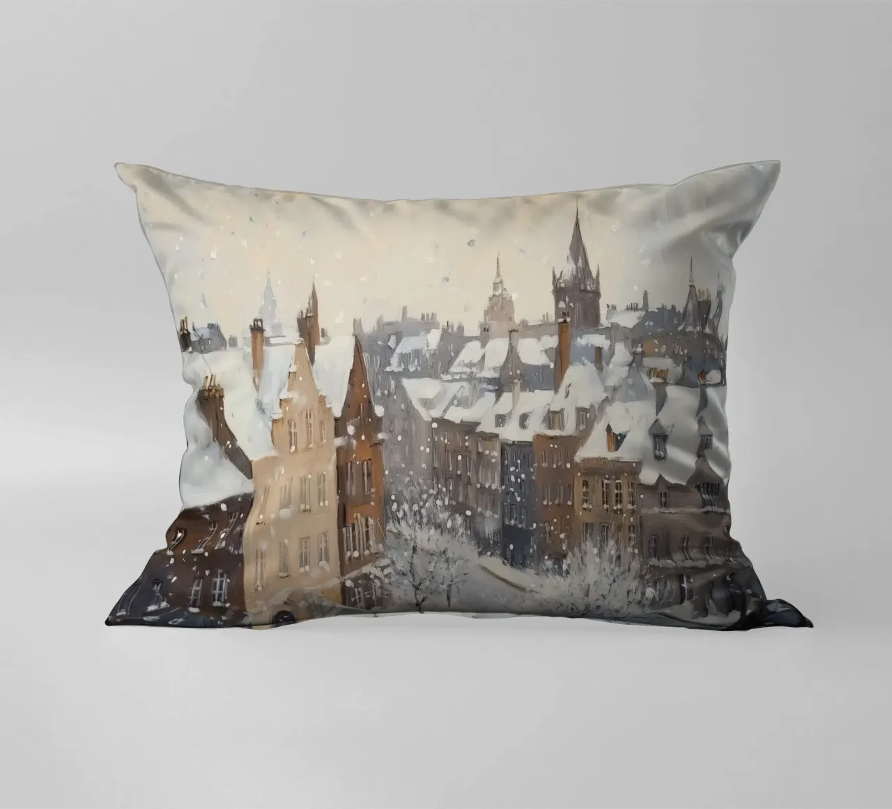 Il centro storico di Edimburgo innevato d'inverno cuscino da Melloi Art Print