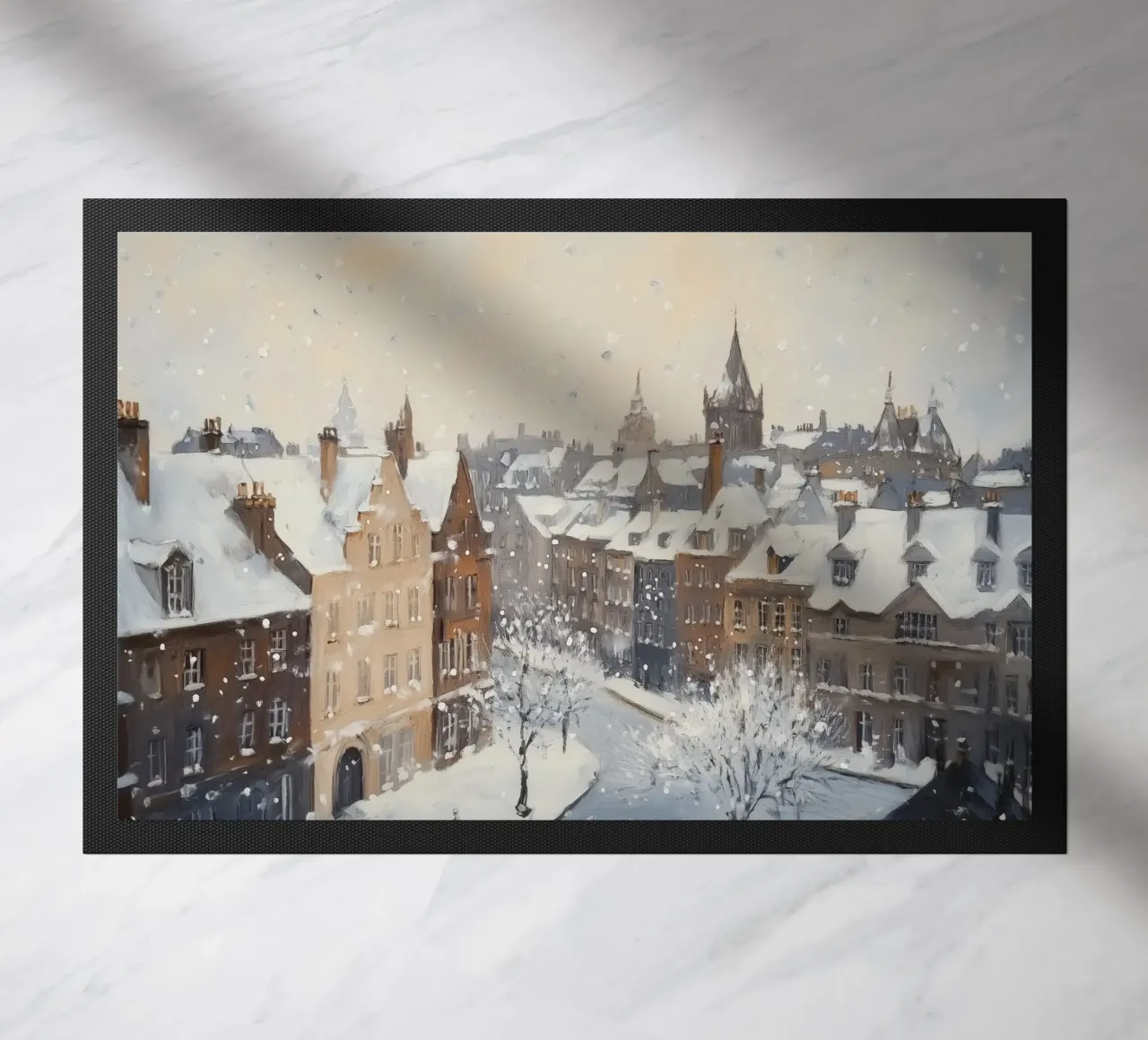 Il centro storico di Edimburgo innevato d'inverno zerbino da Melloi Art Print