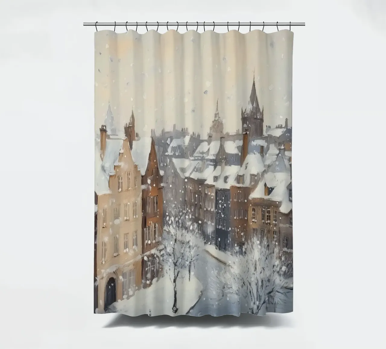 Il centro storico di Edimburgo innevato d'inverno tenda da doccia da Melloi Art Print