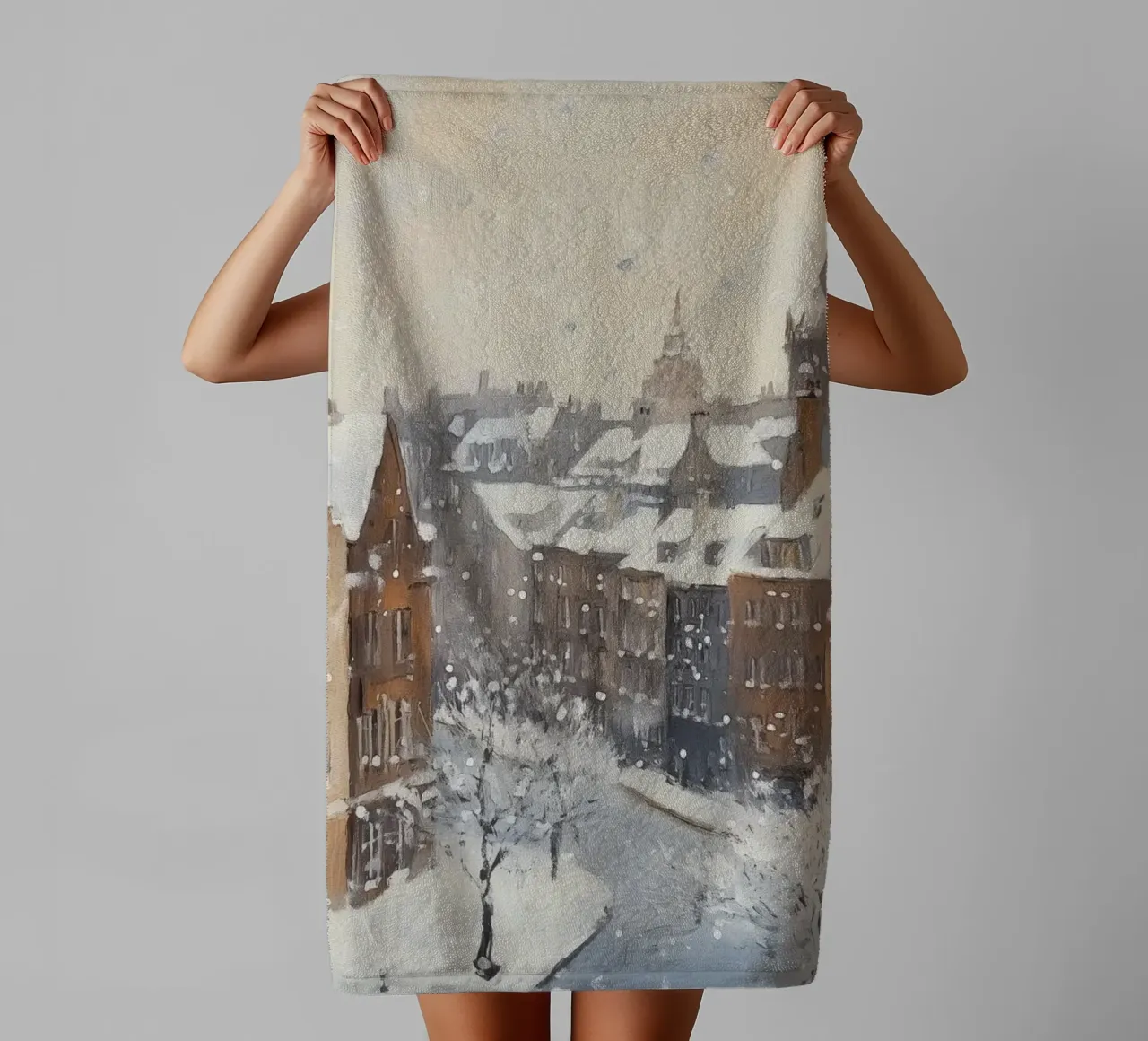 Il centro storico di Edimburgo innevato d'inverno asciugamano da bagno da Melloi Art Print