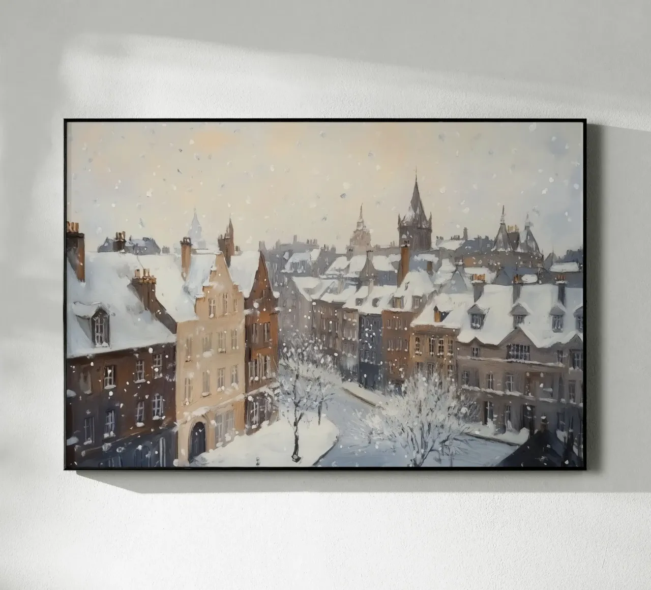 Il centro storico di Edimburgo innevato d'inverno plexiglass da Melloi Art Print