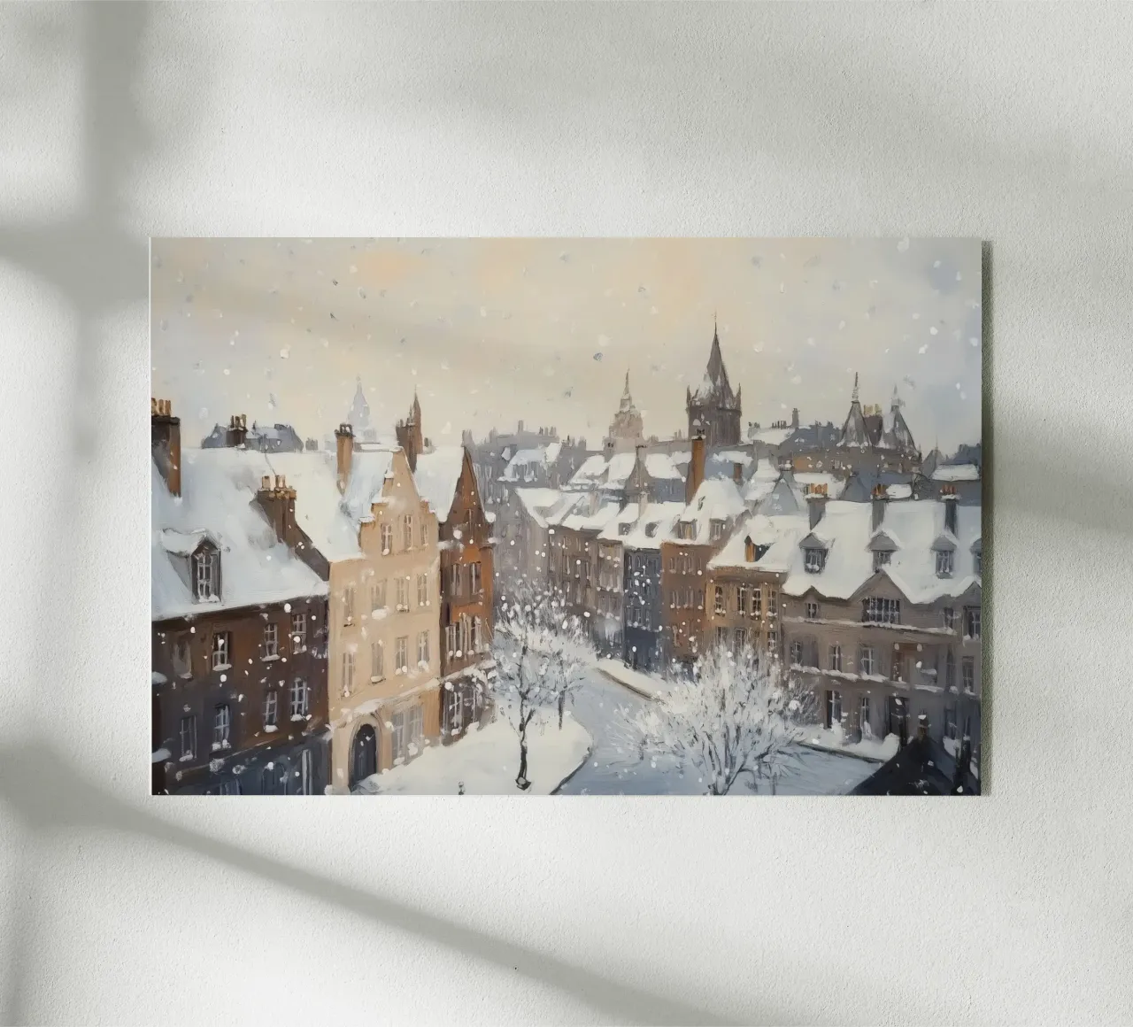 Il centro storico di Edimburgo innevato d'inverno plexiglass da Melloi Art Print