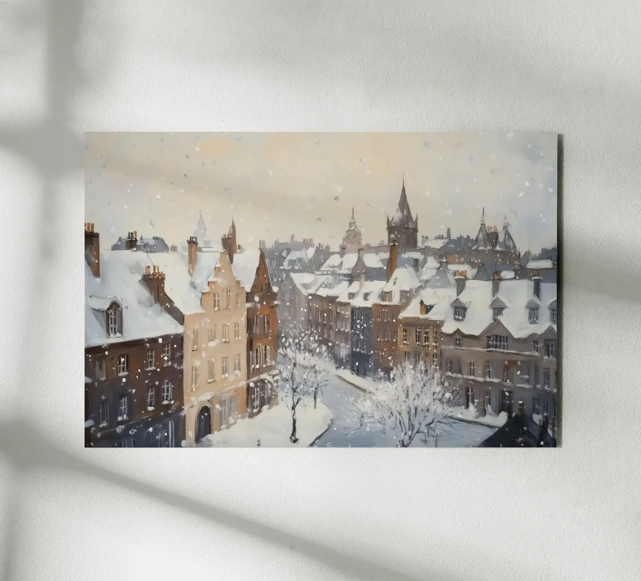Il centro storico di Edimburgo innevato d'inverno alluminio dibond da Melloi Art Print