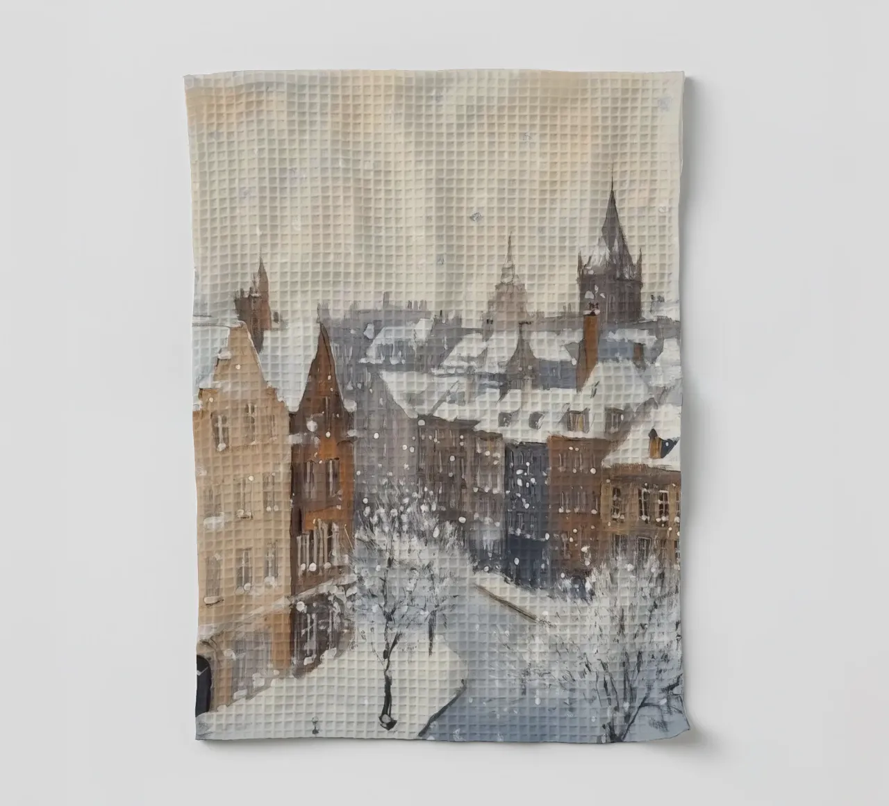 Il centro storico di Edimburgo innevato d'inverno canovaccio da cucina da Melloi Art Print