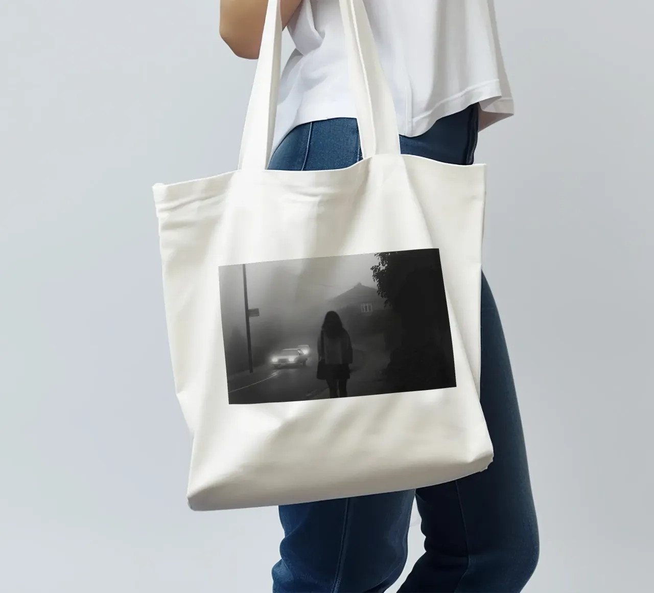 Aspettando nella nebbia borsa in juta da Black & White