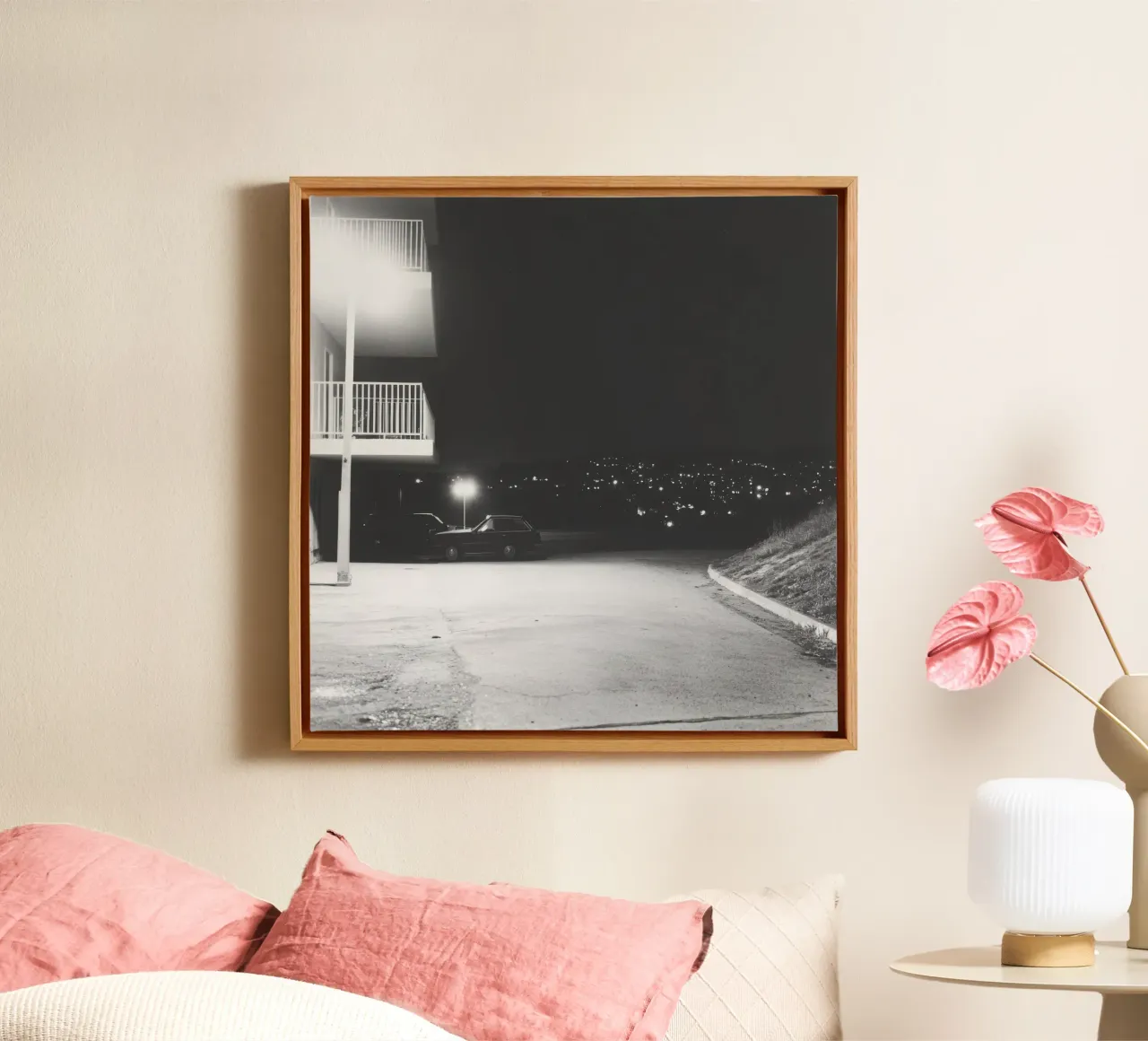 Urban Night Lights canvas met Baklijst van Black & White
