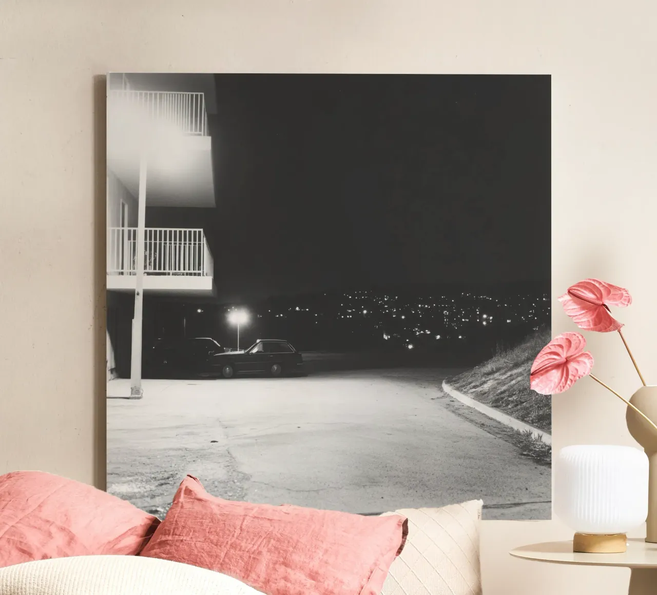 Urban Night Lights canvas met Baklijst van Black & White