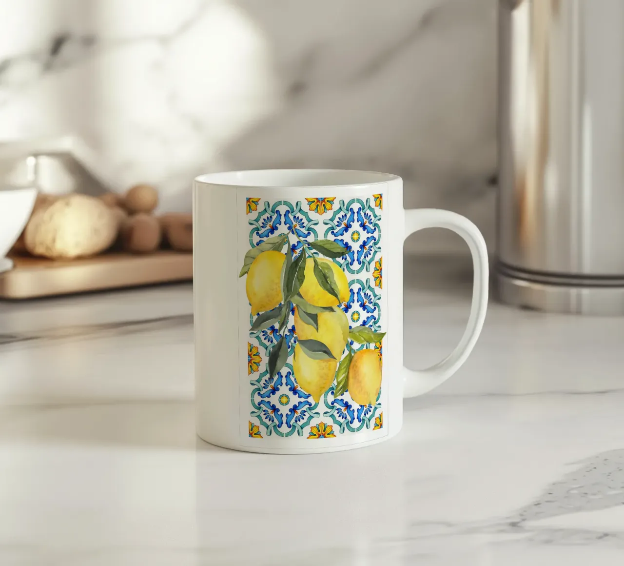 Stampa piastrelle blu limone tazza in ceramica da Bella Studio