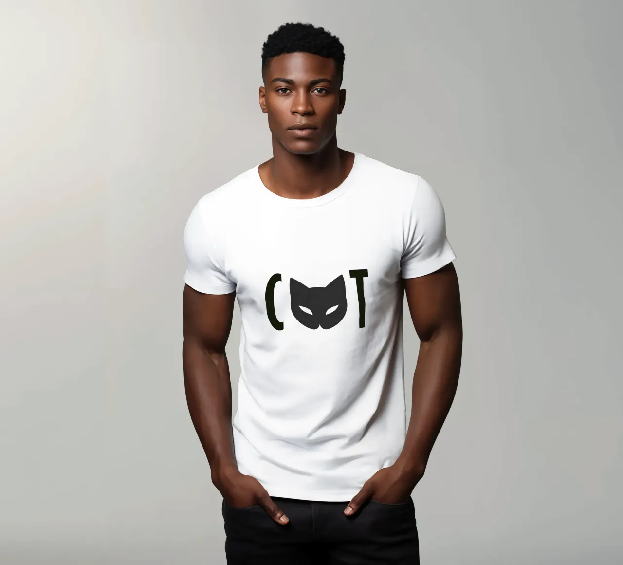CAT - Minimalist cat logo and text t-shirt by Autofocus