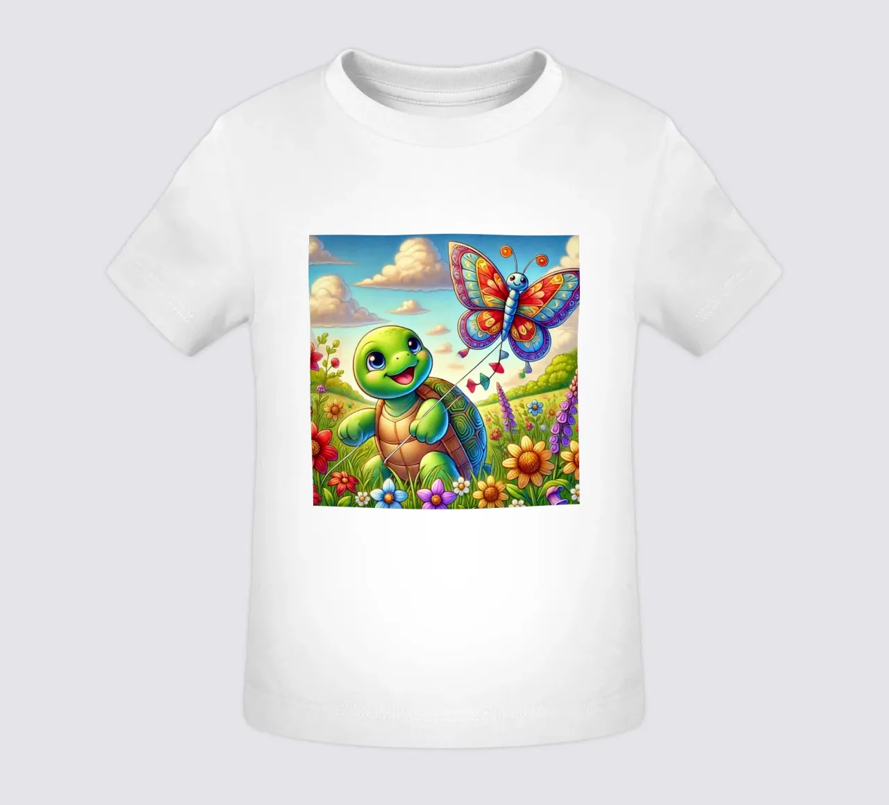 Aquilone gioioso con tartaruga e farfalla maglietta neonato da FluffyToons